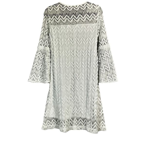 Sandra Darren Sz 8 White Lace Dress Long Bell Sleeve Boho Hippie Lined Crochet - Picture 4 of 9